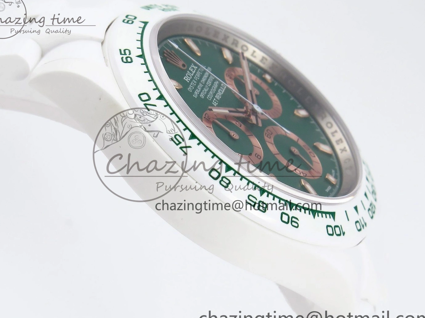 1220 MoistureWicking Daytona AET White Ceramic Case and Bracelet Green Dial SA4130 V 1891